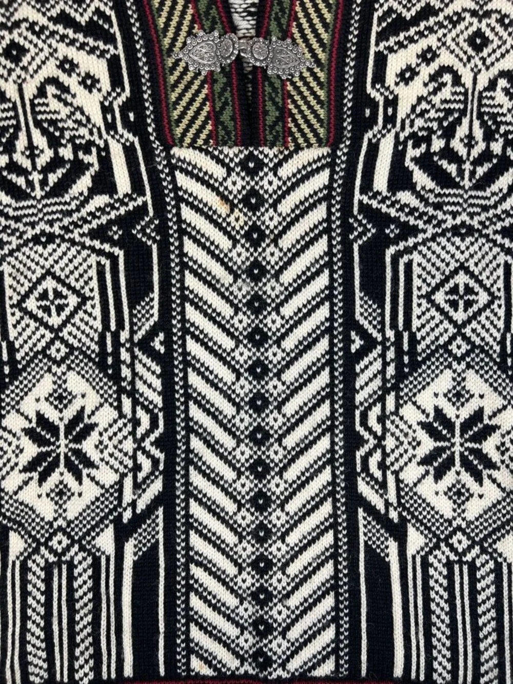 Vintage ODA of Norway Women L Nordic Wool Cardigan Black White Pewter Clasps - Picture 4 of 7